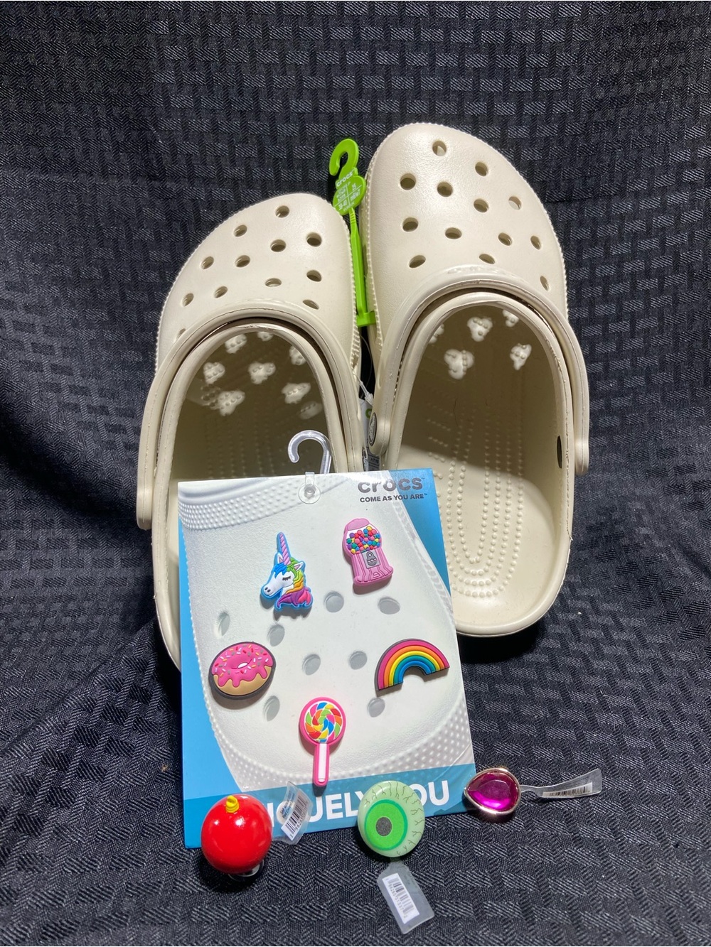 CROCS Classic Clog with Colorful Jibbitz - Cream M7 W9